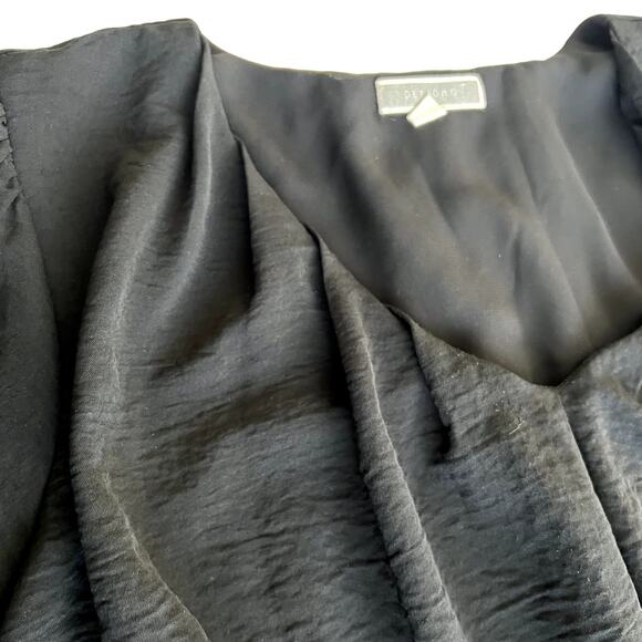 Pleione Cropped Top Women Medium Black Polyester Bubble Sleeve V Neck Blouse - Picture 9 of 10